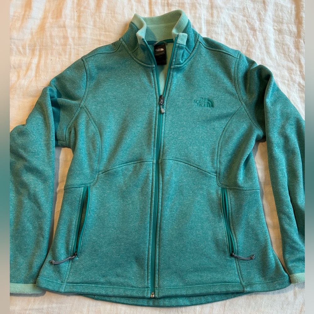 The North Face Women Agave Jacket Full Zip Large Soft Shell Blue Fleece Gorpcore